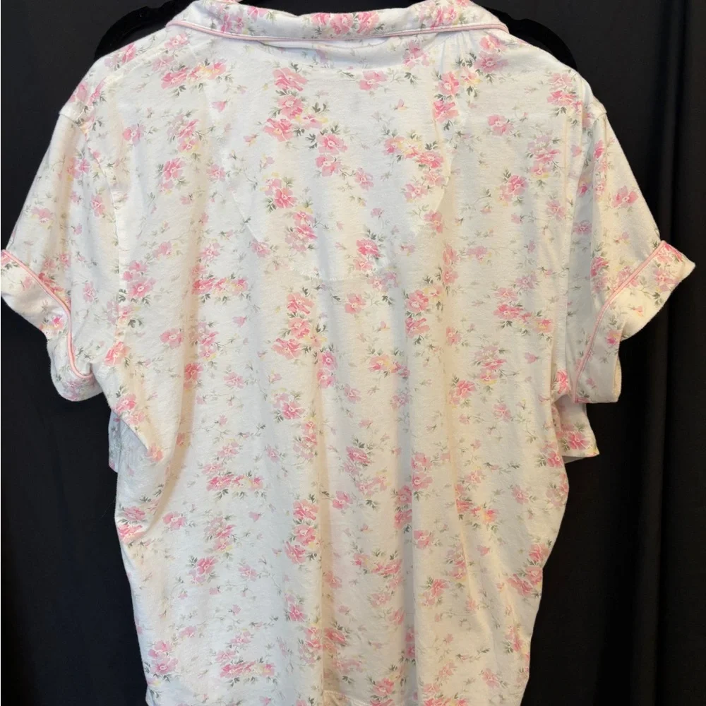 Lauren Ralph Lauren Ivory & Pink Floral Pajama Set Women’s XL Knit Button Up - Picture 3 of 13